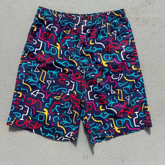 Vintage Gap Bold Neon Abstract Graffiti Squiggle Lounge Shorts MEDIUM - Picture 1 of 5